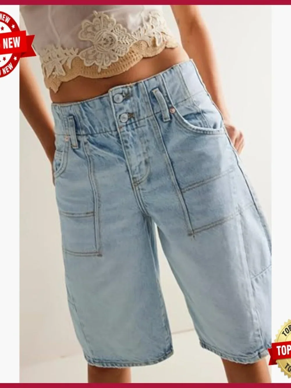 Denim Long Shorts Baggy Bermuda Low Waist Summer Barrel Jean Pant Blue